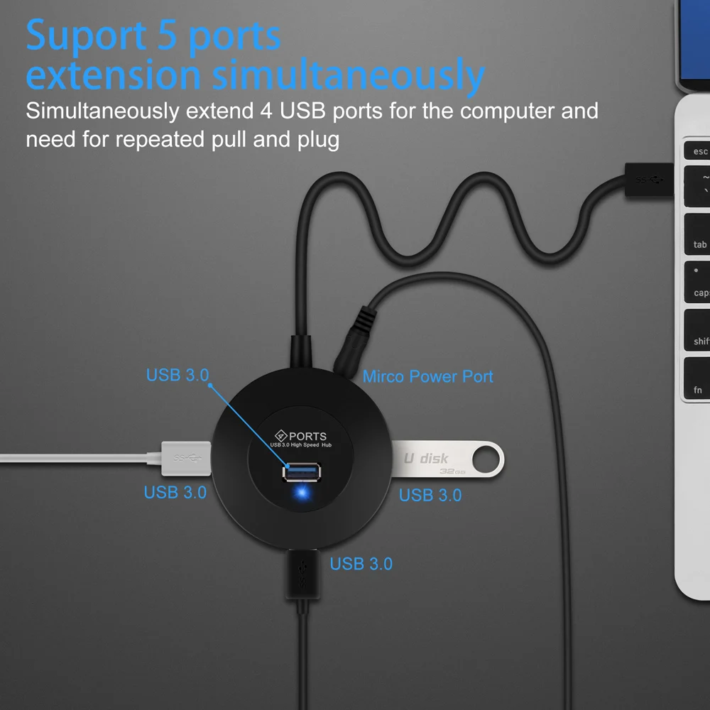 Внешний концентратор Usb 3 0 4 порта портативный Разветвитель USB с портом питания