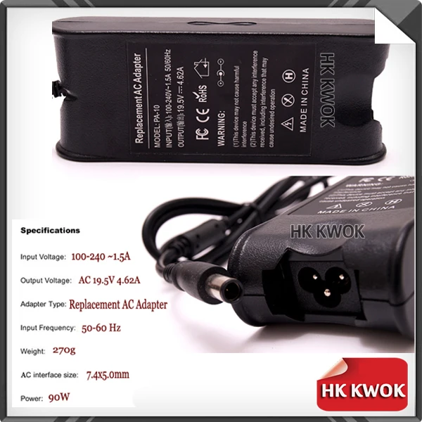 Бесплатная доставка! 19 5 V 4.62A + штепсельная вилка ЕС для dell inspiron PA 10 1545 N4010 n4030 n4050 D610