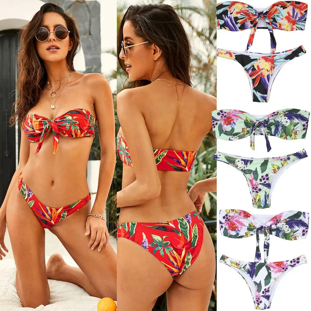 Женский сексуальный купальный костюм бикини бандо бюстгальтер купальник