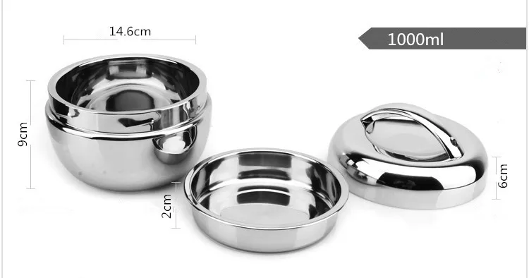 1000ml Двухслойные коробки для еды из нержавеющей стали 304, контейнер для хранения еды с ручкой, прочный термос, контейнер для еды Bento - Цвет: 1000ml