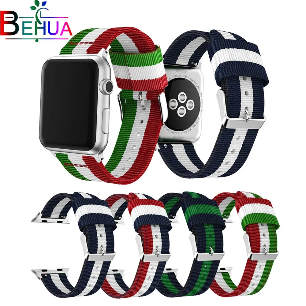 Ремешок нейлоновый спортивный для Apple Watch band 44 мм 40 42 38 браслет смарт часов iWatch Series
