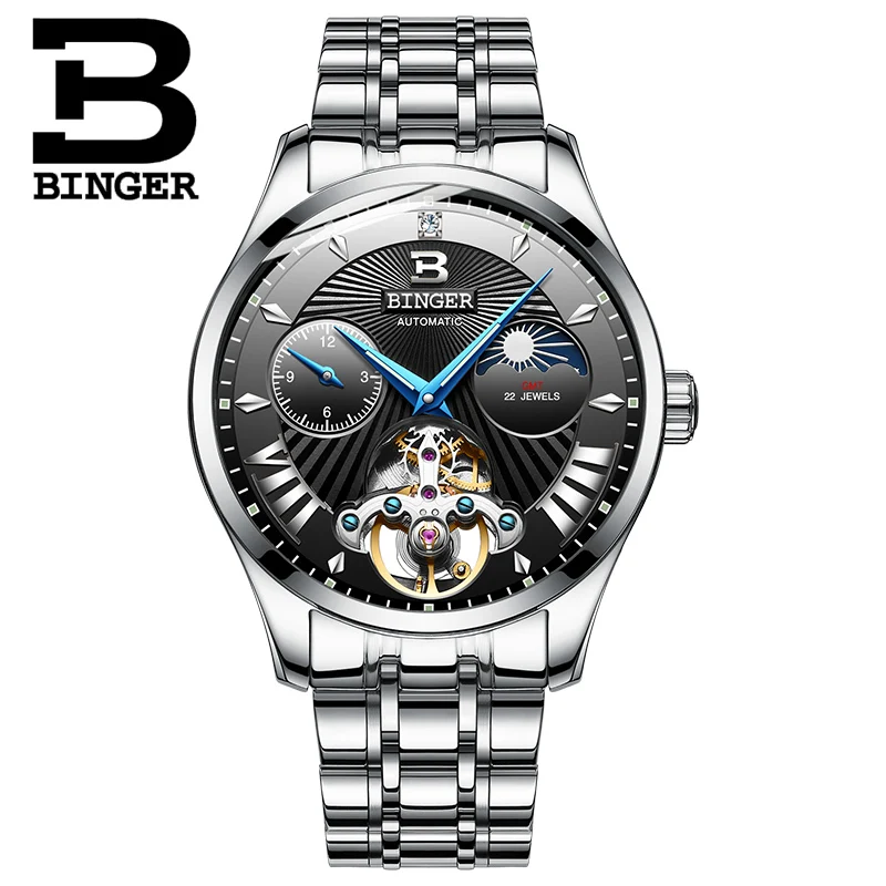 

Switzerland Mechanical Watch Men Binger Role Luxury Brand Men Watches Skeleton Wrist Sapphire Men Watch Waterproof B-1186-3