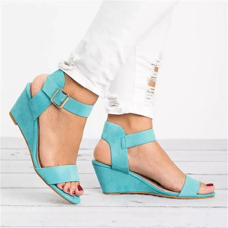 

WADNASO Women Sandals 2019 Wedges Summer Casual Shoes Buckle Strap Roman Gladiator Sandals Women Sandalias Mujer black EU 34-43