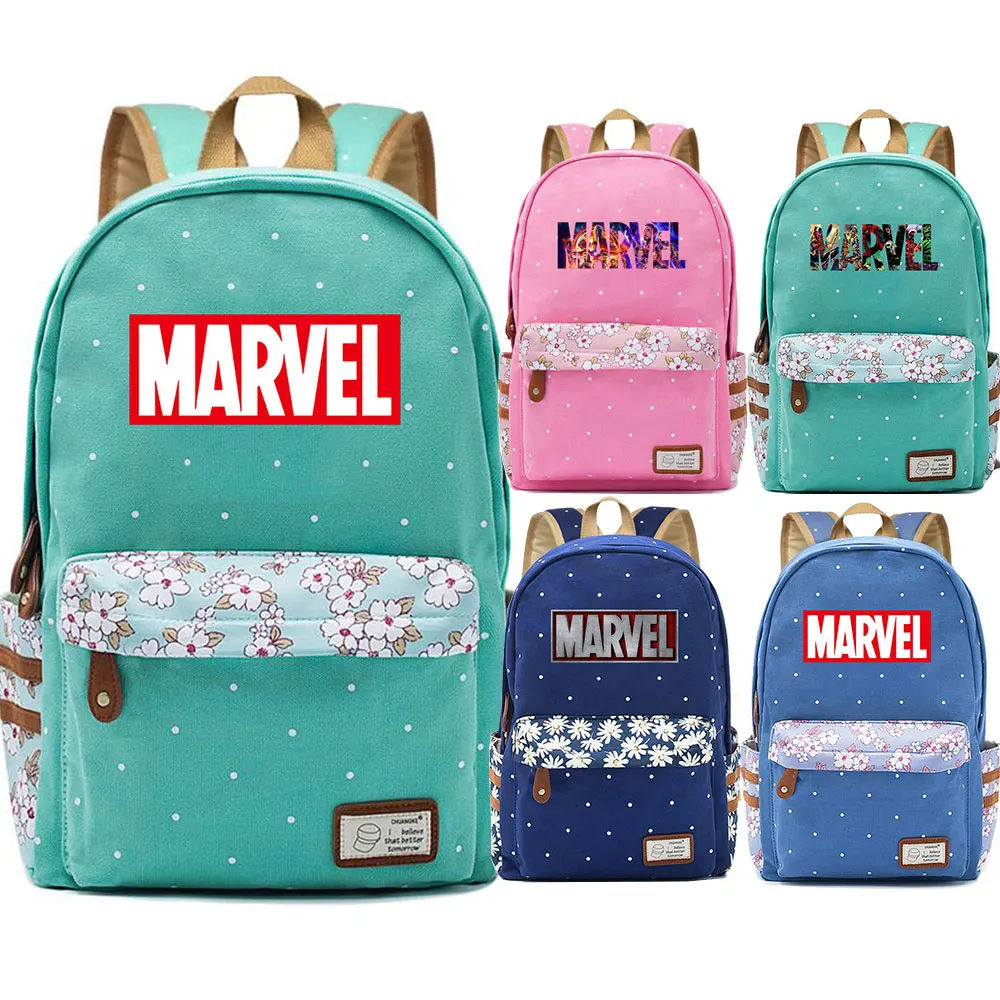 Kawaii Marvel письмо Мстители цветы в горошек для мальчиков и девочек школьная сумка