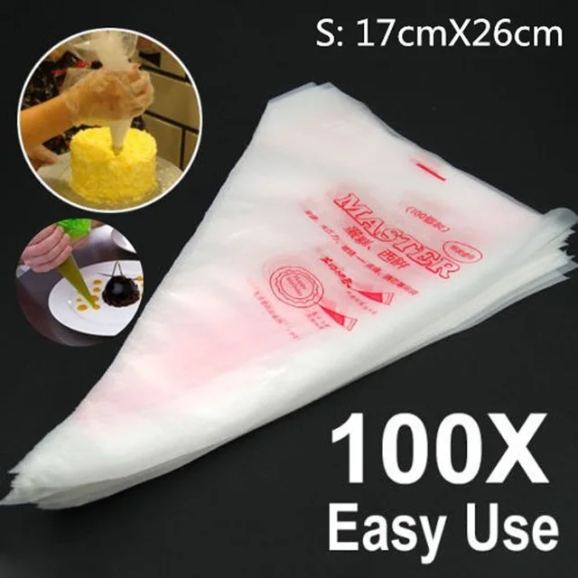 

100 PCS Small Size Disposable Piping Bag Icing Fondant Cake Cream Decorating Pastry Tip Tool 17X 26CM