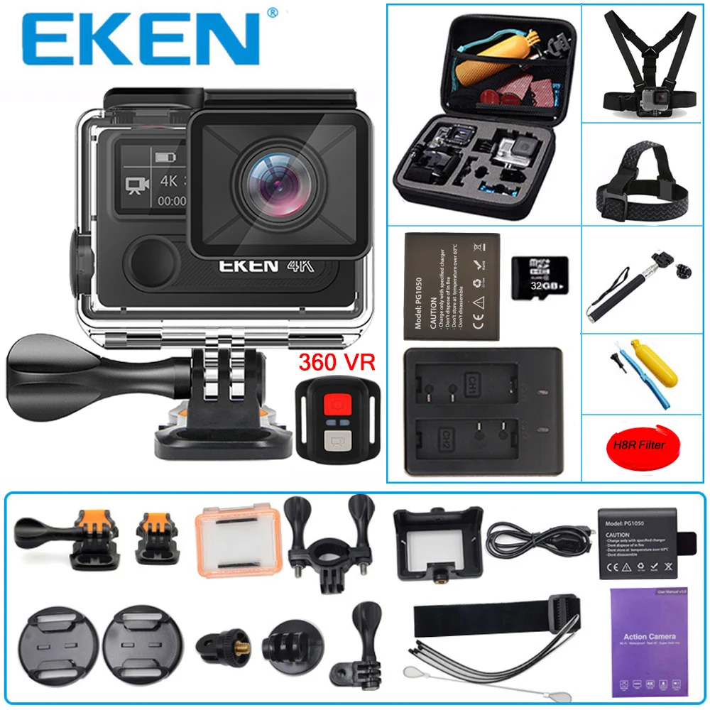Оригинальная Экшн камера eken H8R H8 Ultra HD с 4K 30FPS Utral видео 30m Водонепроницаемая 2