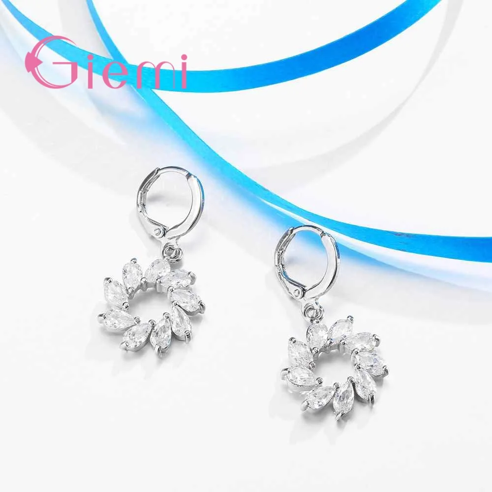 

Ture 925 Sterling Silver Necklace Anadem Pendant Popular Cubic Zirconia Women Earring Sets Girl Wedding Engagement
