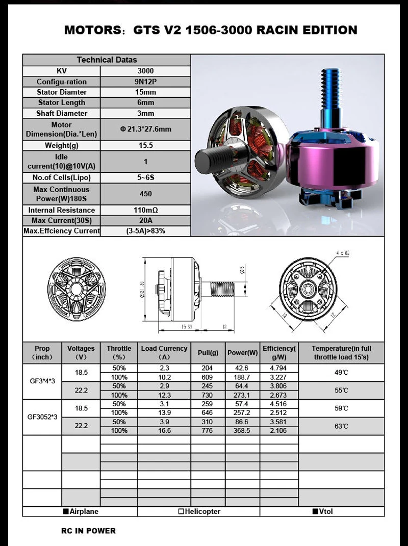 4 шт. RCi GTS V 1506 бесщеточный двигатель 3000KV 4300KV мини 15 5g розовые двигатели для