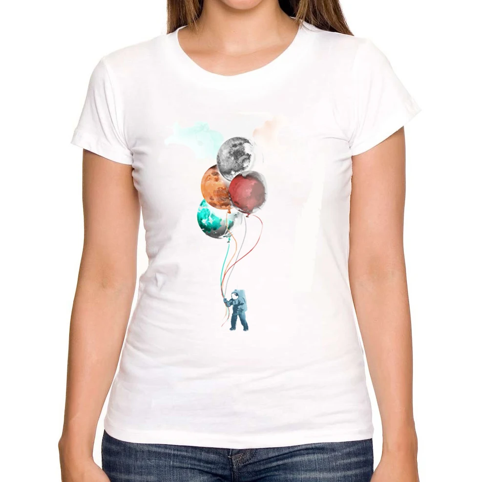 2017 новейшие модные путешествие космонавта Дизайн женская футболка шар Винтаж