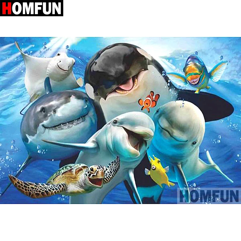 

HOMFUN 5D DIY Diamond Painting Full Square/Round Drill "Ocean animal" Embroidery Cross Stitch gift Home Decor Gift A07774