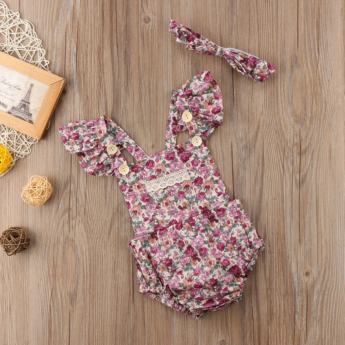 

Newborn Baby Girl Floral Lace Clothes Jumpsuit Bodysuit Sunsuit Outfits One Piece Set Fashion Casual Fly Sleeve Cotton Clothing