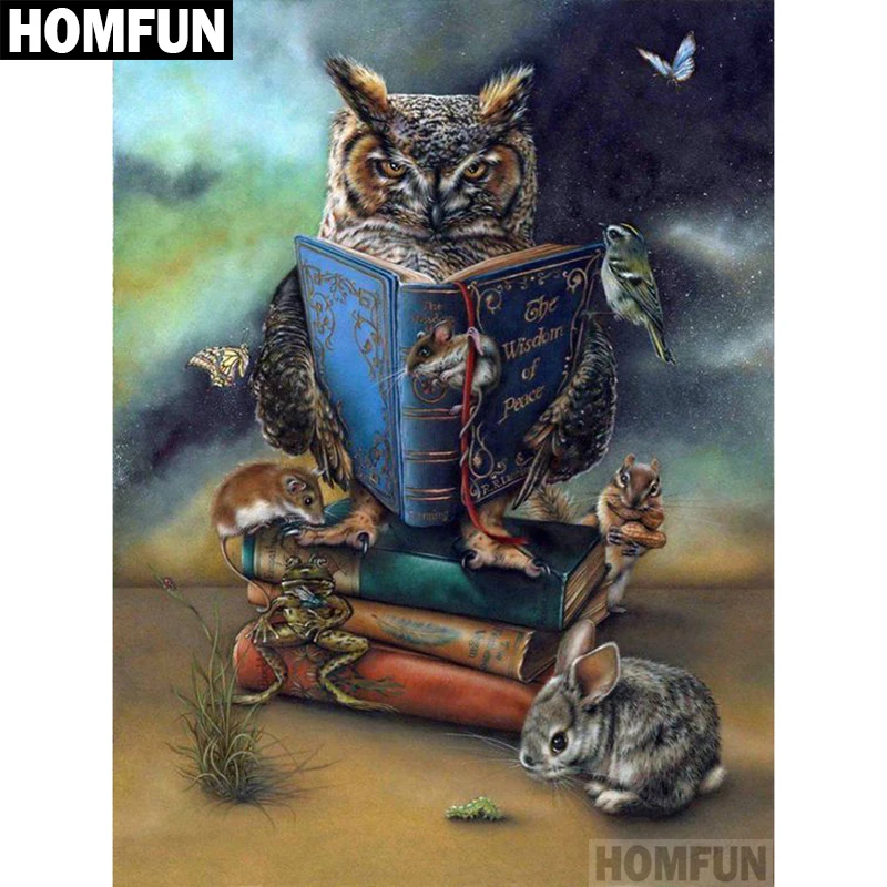 

Алмазная 5D Вышивка HOMFUN «Сова и мышь», полноразмерная круглая/квадратная алмазная живопись «сделай сам», вышивка крестиком, домашний декор, ...