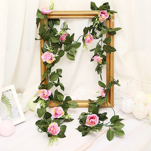 11roses-light purple 2,5 м/8.2фт искусственный цветок шелковые цветы розы Лист гирлянда лоза плюща свадебный цветок сад Хэллоуин Рождество цветы Deoration - Цвет: 11roses-light purple