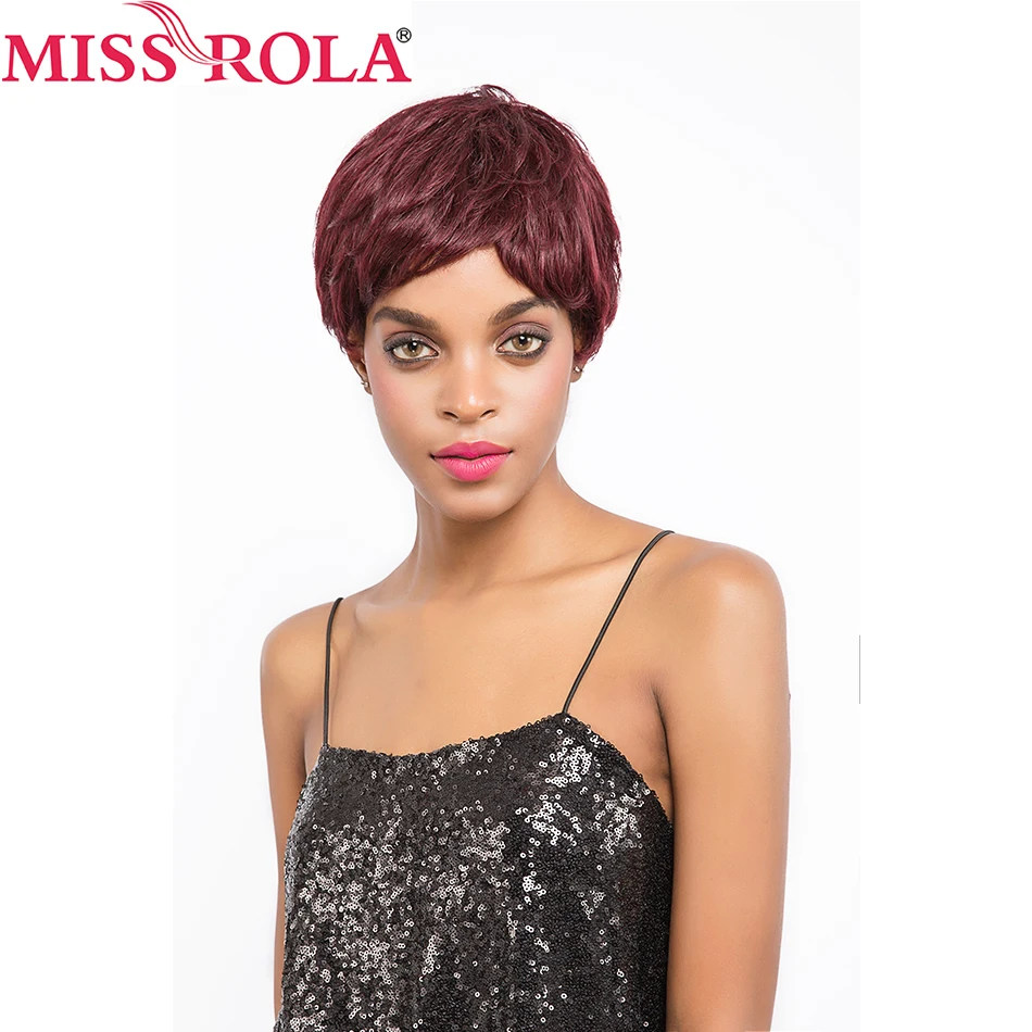 

Miss Rola hair Brazilian Straight Hair Short Human Hair Wigs #99J Whole Machine Wig 360 Full With Hair Non Remy