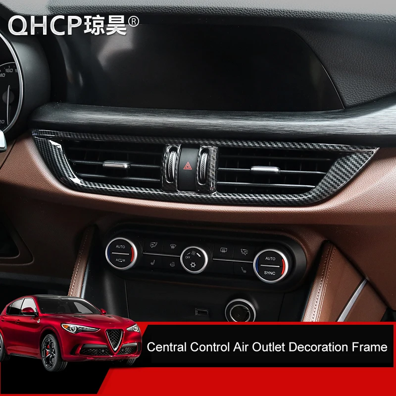QHCP Center Control Air Vent Cover Middle Outlet Decoration Frame Trim Sticker ABS Carbon Fiber For Alfa Romeo Stelvio | Автомобили и
