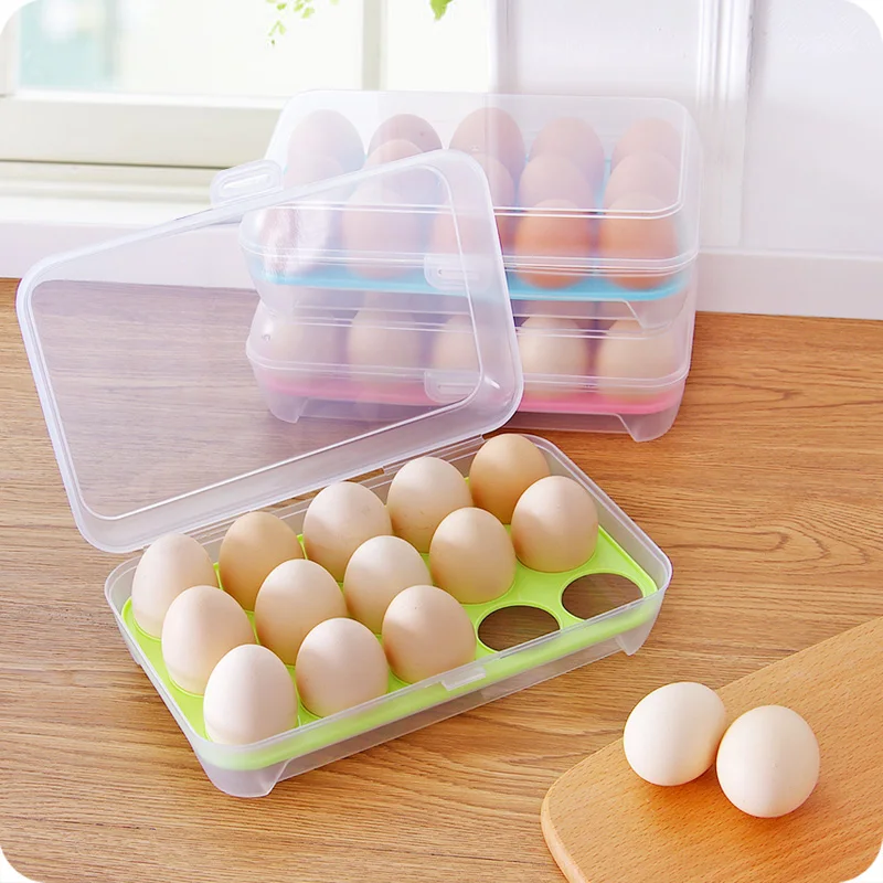 

10 Grid / 15 Grid Kitchen Egg Storage Container with Lid Refrigerator Food Storage Transparent Plastic Egg Container Kitchen