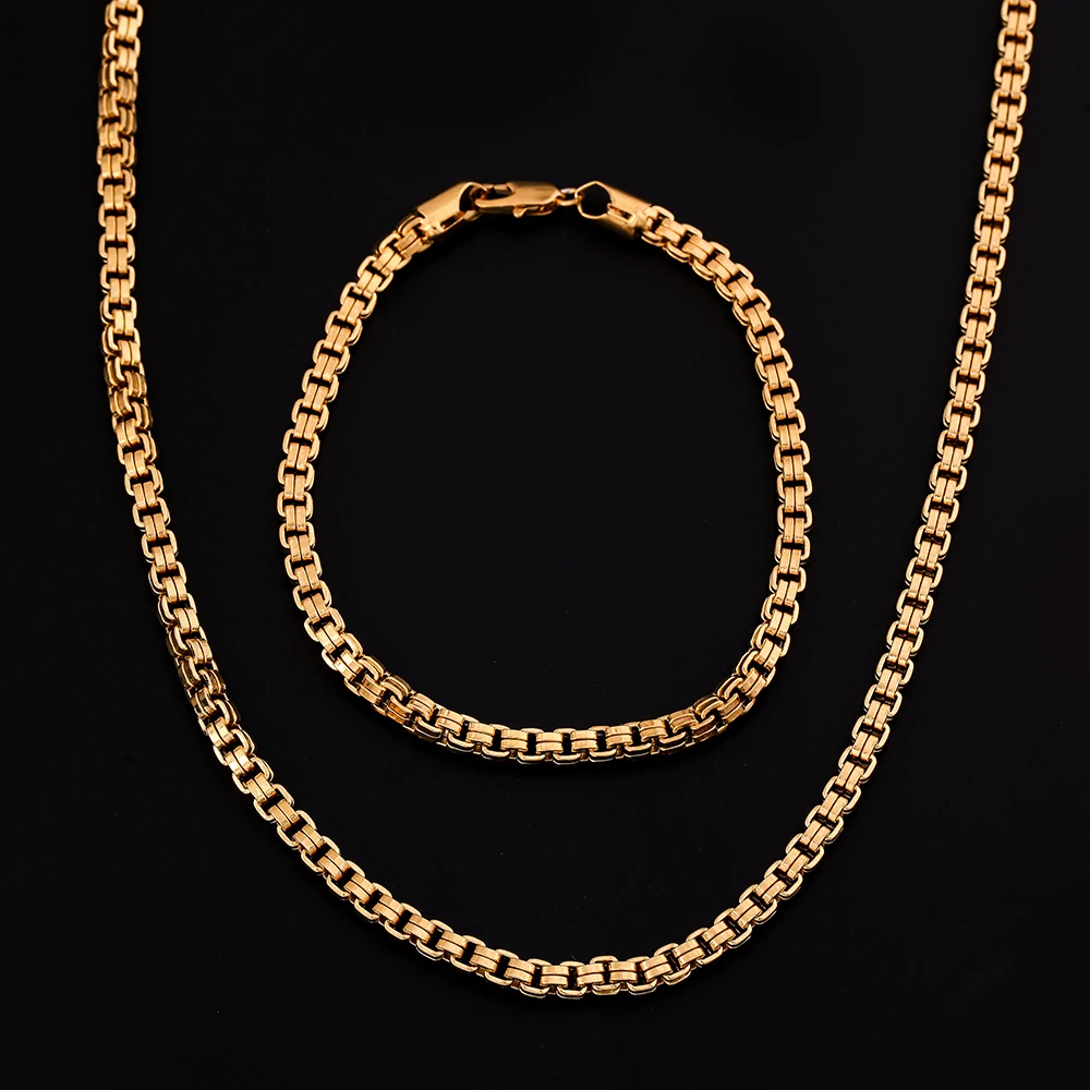 Комплект украшений для мужчин и женщин браслет ожерелье 4 мм в ширину ювелирные