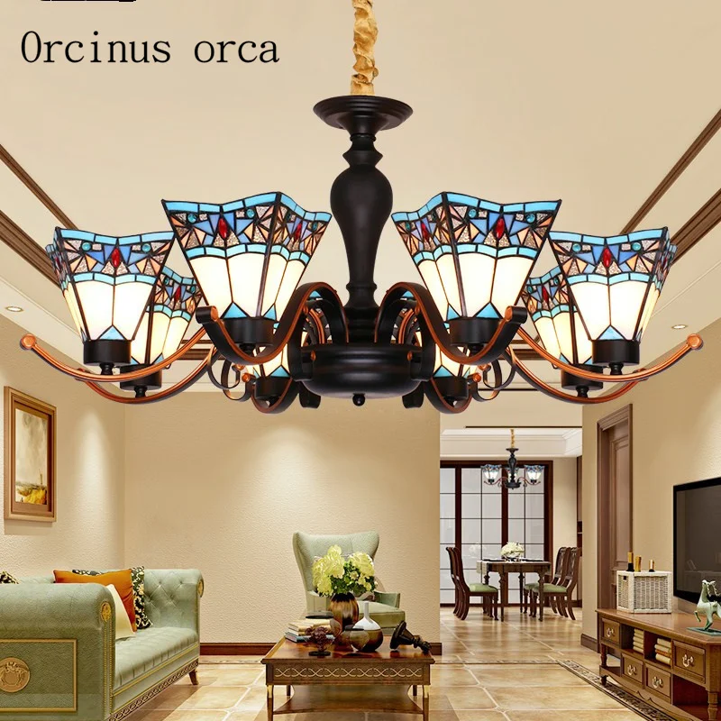 Mediterranean style high-grade glass chandelier living room American countryside simple modern Chandelier free shipping | Освещение