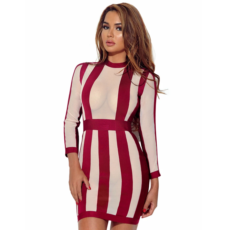 Женское мини платье HERVE LEGER Клубное облегающее с круглым вырезом в стиле пэчворк