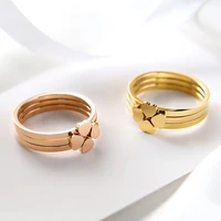 yun ruo new arrival lucky clover three in one rings rose gold color woman gift party titanium steel jewelry top quality not fade