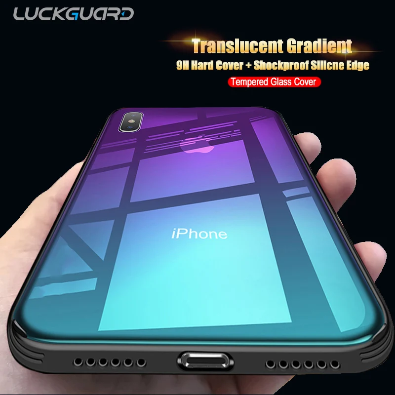 LuckGuard Tempered Glass Case For iPhone 7 7Plus 6 6S 6Plus Luxury Gradient Protective Cover iphone X 8 Plus | Мобильные телефоны и