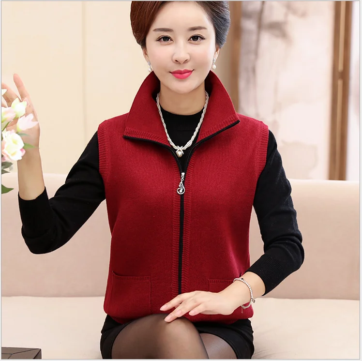 2018 Autumn Middle-Aged Women Cashmere Vest Sweater Coat Knitting Solid Color Plus Size Mother Waistcoat T323 | Женская одежда