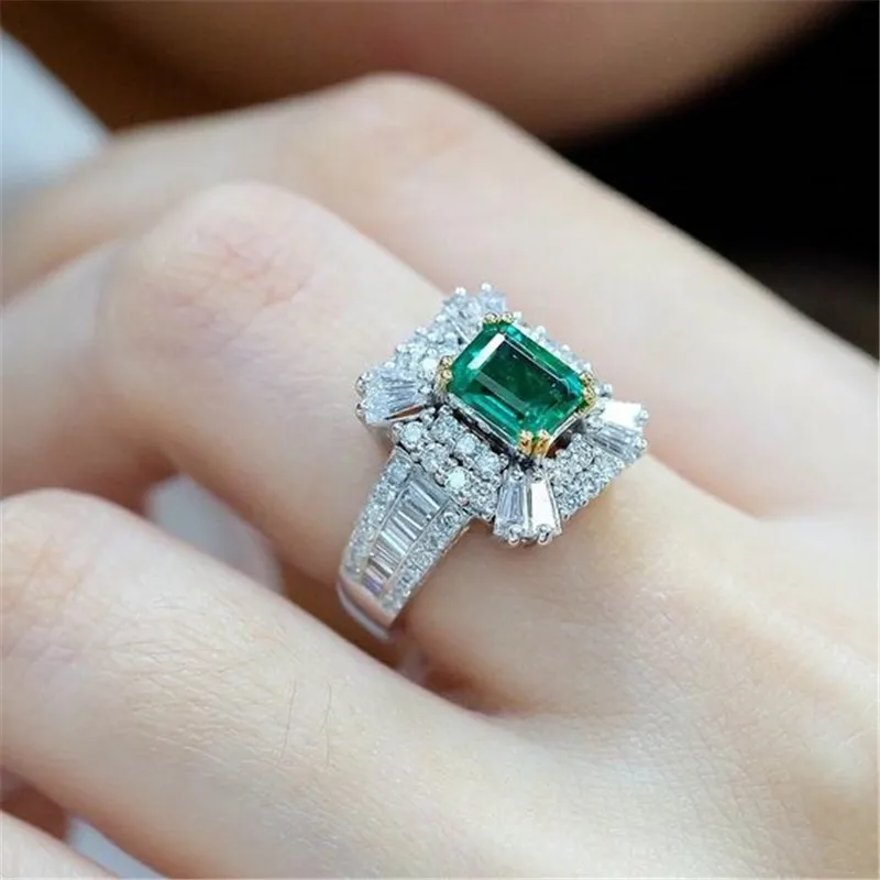 

Square Green Stone Anniversasry Rings for Women Vintage Jewelry Luxury Pave Crystal Ring Engagement Gift Ring Accessories Z4M030