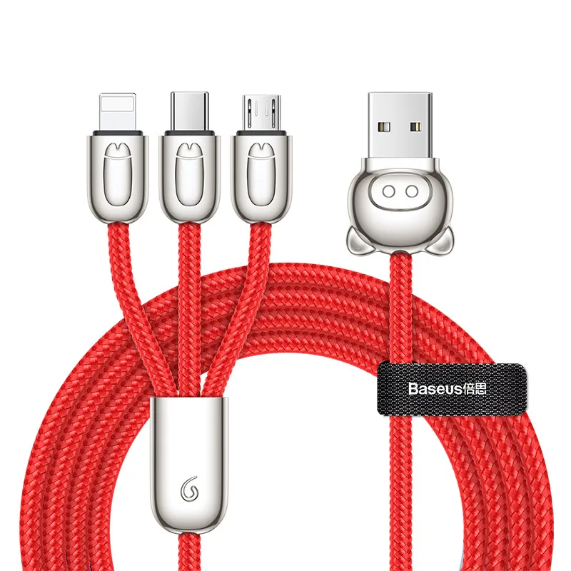 Baseus 3.5A 3 в 1 USB кабель для iPhone Xs Max Xr X Быстрая зарядка usb type C type-c кабель Micro USB кабель мобильного телефона зарядное устройство - Цвет: Red