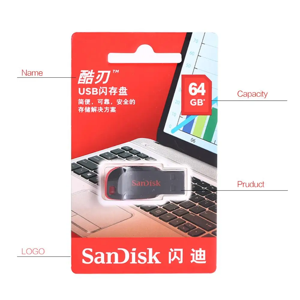 Sandisk Cruzer Blade USB stick flash drive CZ50 64GB 64G 32GB 32G 16GB 16G 8GB 8G Official Verification Free Shipping | Компьютеры и