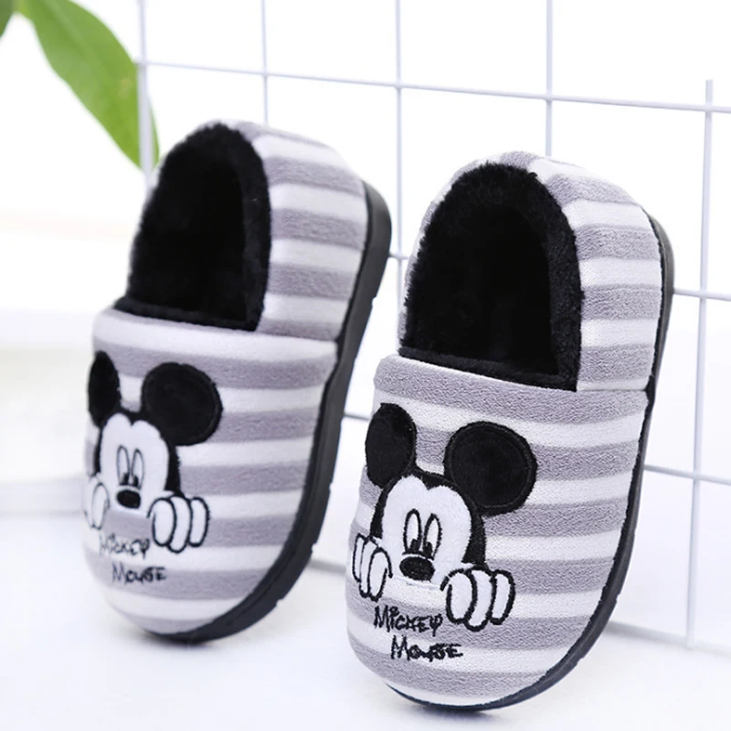 Disney/Новинка 2019 Детские хлопковые тапочки с Микки и Минни зимняя домашняя обувь