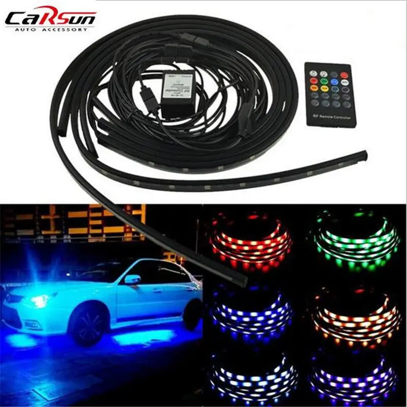 

4Pcs 12V Car Invoice Remote Control Atmosphere Strip Light 90cm*120cm 5050SMD Car Auto Decorative Flexible LED Strip Lamp Kit