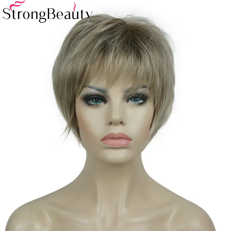 StrongBeauty короткие прямые парики мягкие волосы слоистые локоны Омбре блонд/Красный синтетический парик
