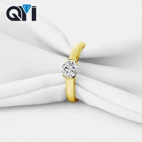 qyi round 14k solid yellow gold moissanite diamond wedding rings for women gift engagement solitaire rings