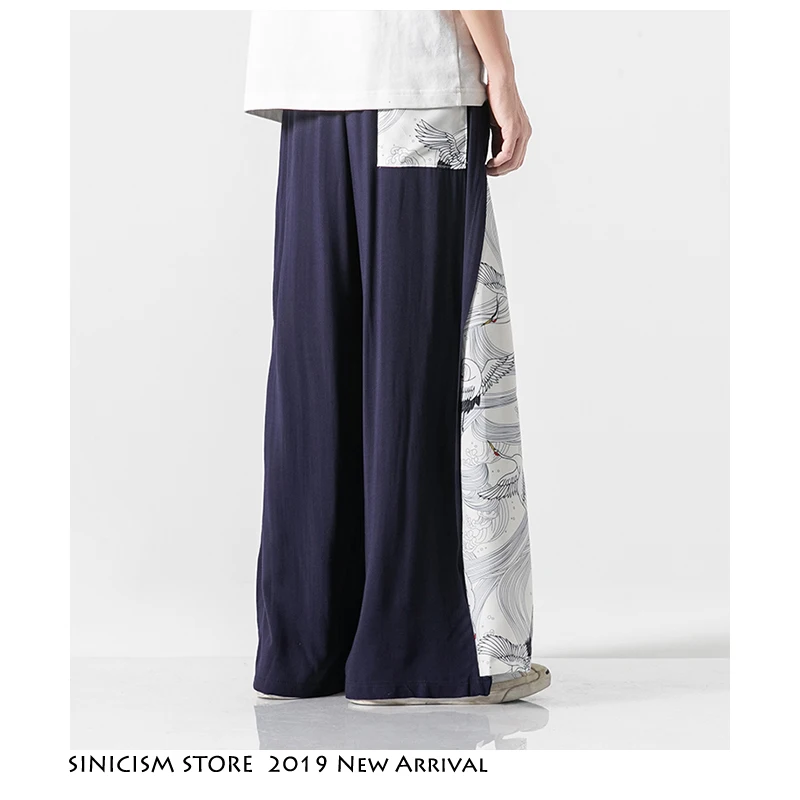 Sinicism Store летние хлопковые брюки в китайском стиле, мужские винтажные свободные штаны в стиле пэчворк, мужские широкие брюки