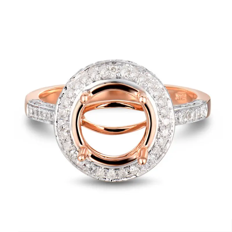 Романтическое 9 мм круглое полукрепление кольцо из розового золота карата с