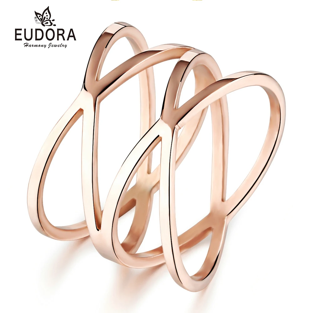 EUDORA титан сталь Розовое золото двойной крест гладкие Простые Свадебные пары