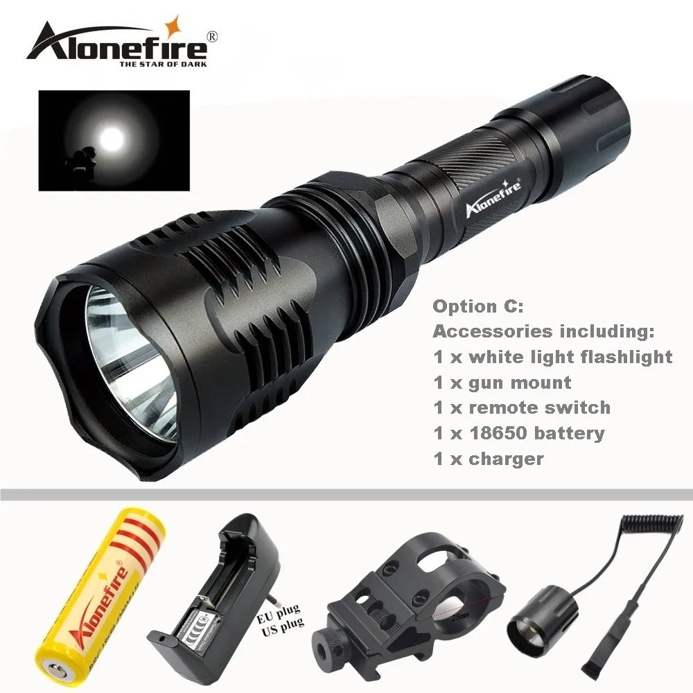 Option C AloneFire HS-802 светодиодный светильник-вспышка для охоты, белый, зеленый, красный, светильник на большое расстояние, питание от аккумулятора 18650 с пультом дистанционного управления - Испускаемый цвет: Option C