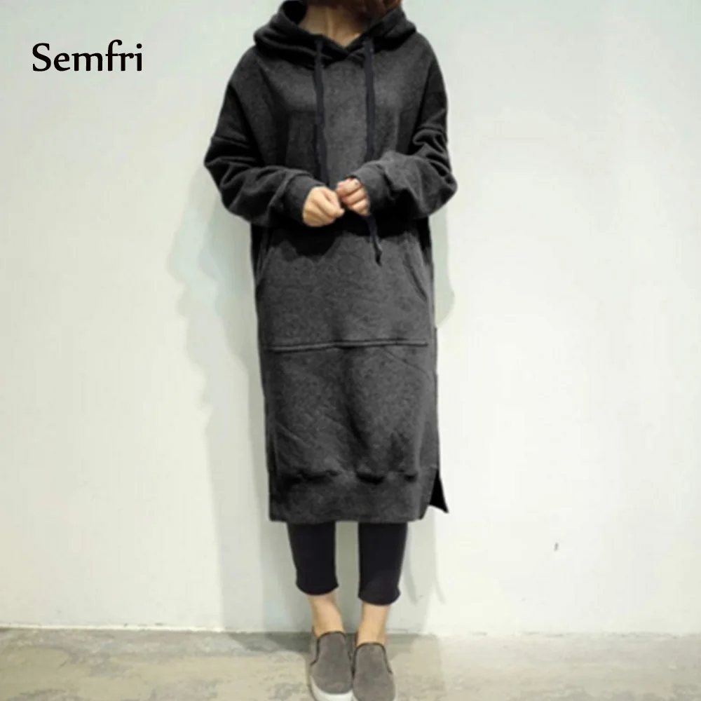 dark grey Semfri толстовки женские Kpop длинные sudadera mujer большие размеры 5XL Толстовка платье модная верхняя одежда осень зима толстовки - Цвет: dark grey
