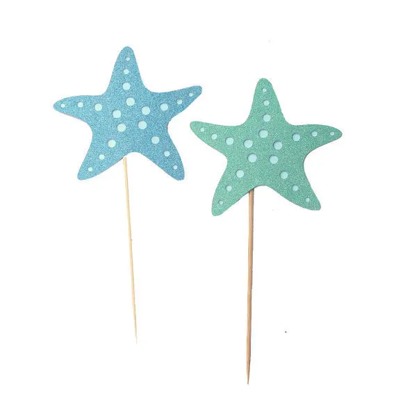 

Glitter starfish Cupcake Toppers - under the sea wedding beach party bridal shower toothpicks birthday food pick