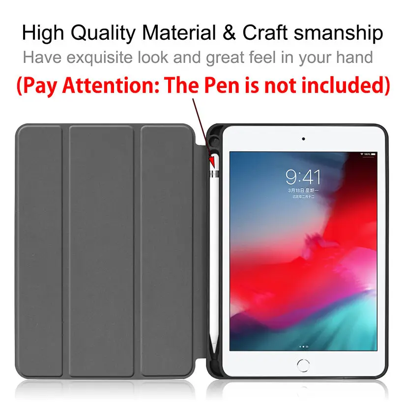Чехол для iPad Mini 4 5 2019 умный чехол с держателем карандашей автоматический режим