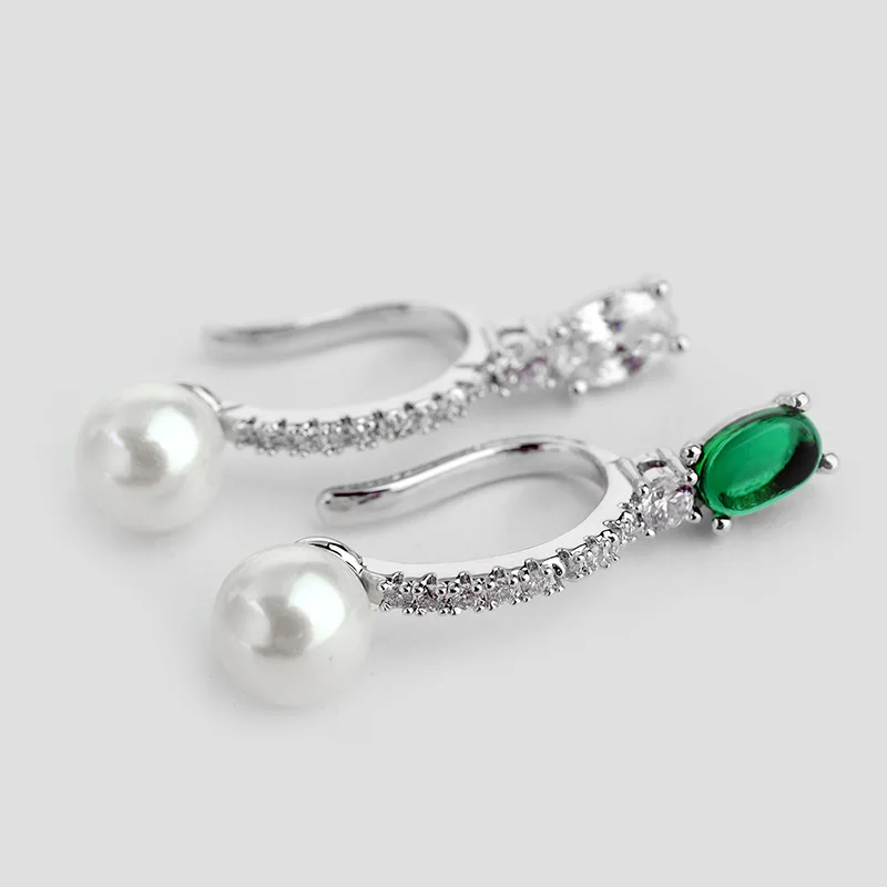 Simple Design Ear Cuff Green Zircon Pearl Clip Earrings SJ110618 ZK20 | Украшения и аксессуары