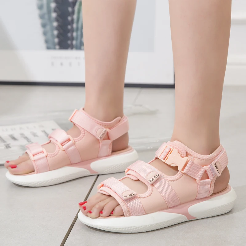 Pink NKAVQI/ сандалии, женская летняя обувь, женские дышащие сетчатые сандалии на платформе с открытым носком, повседневные сандалии на плоской подошве, Sandalias - Цвет: Pink