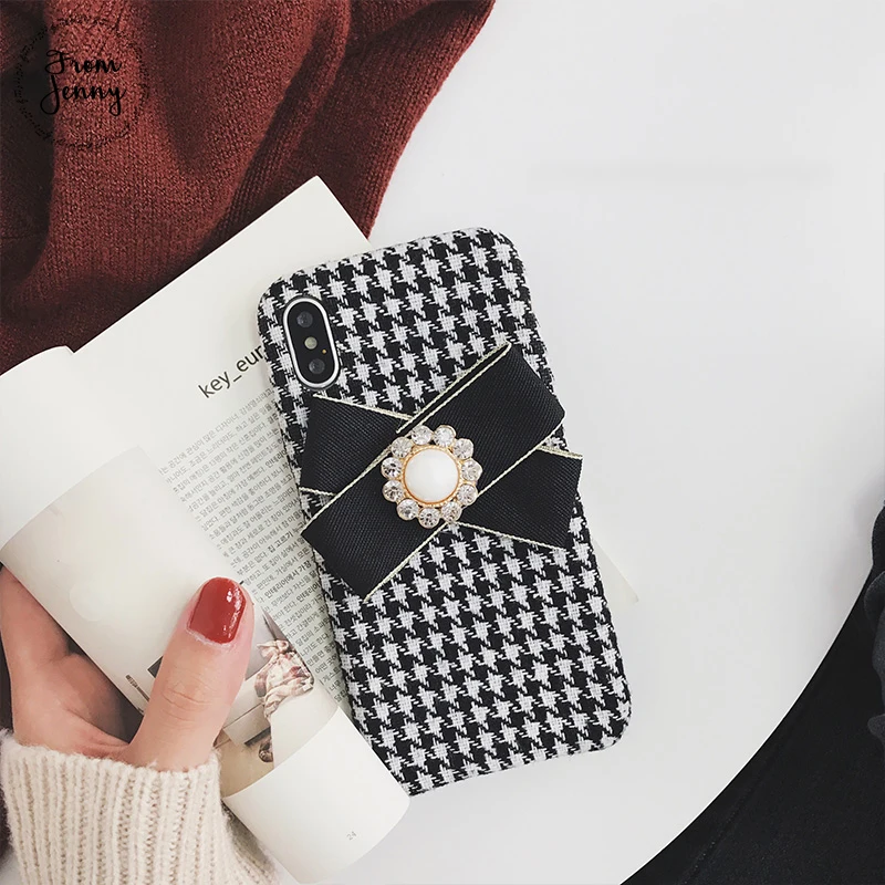From Jenny Rhinestone Bowknot чехол Чехлы для iPhone 7 7plus 6s 6 plus 8 X Осенняя проверить телефонные