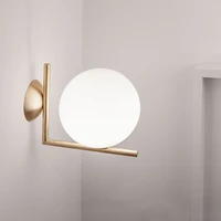 modern creative metal silver golden plating wall sconce with led e27 white frosted glass ball shade wall lamp for passage