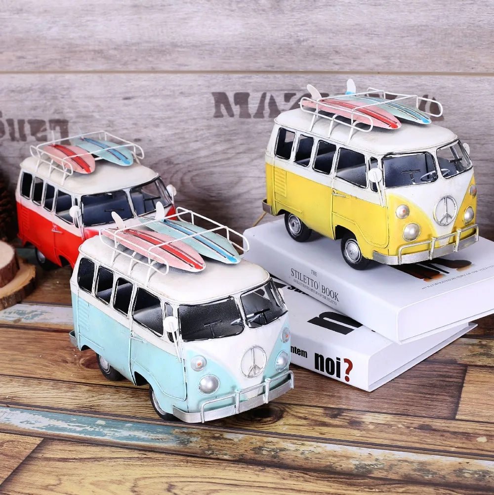 

New Arrival! Jumbo Size Creative Metal Bus Model Hand Made Metal Craft Vintage Car with Skateboard on top Hot Selling