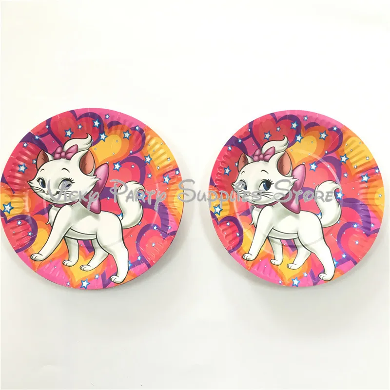 20 шт./лот одноразовая бумага Marie Cat 7-дюймовая тарелка мультяшная Розовая кошка