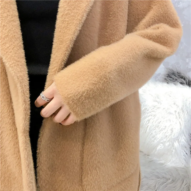 new women imitation mink cashmere coat autumn winter Korean loose Super soft candy color sweater female knit cardigan thick |