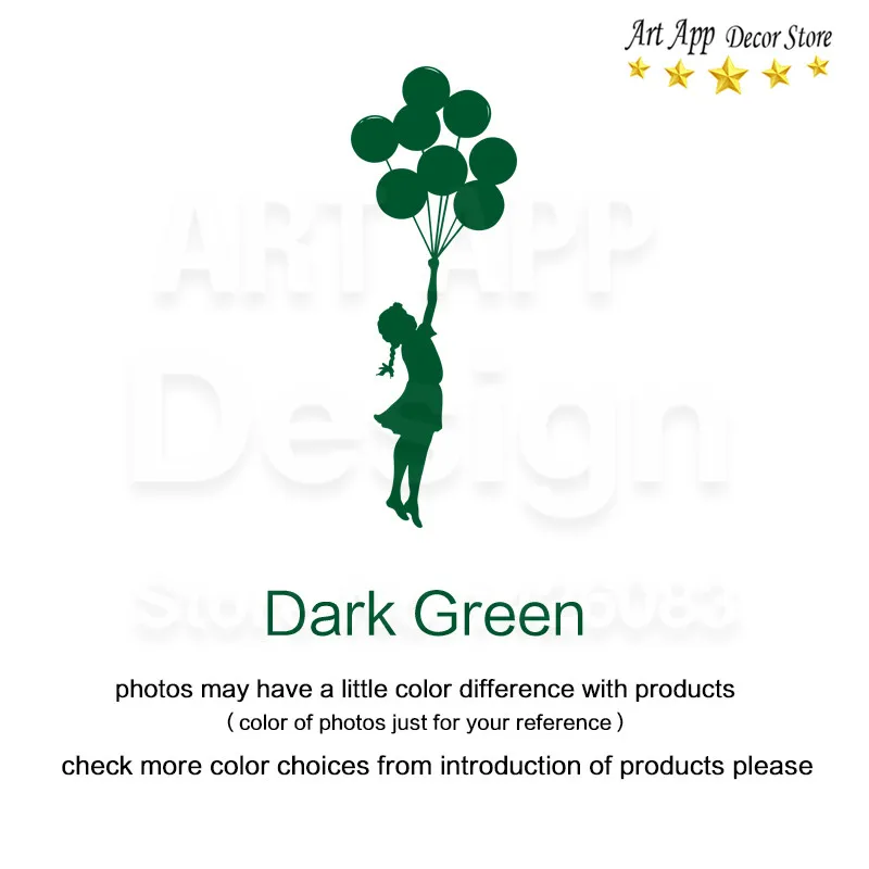 Dark Green Хорошее качество Бэнкси художественный дизайн девушка с воздушными шарами домашний декоративный виниловый стикер на стену съемный декор дома наклейки-граффити - Цвет: Dark Green