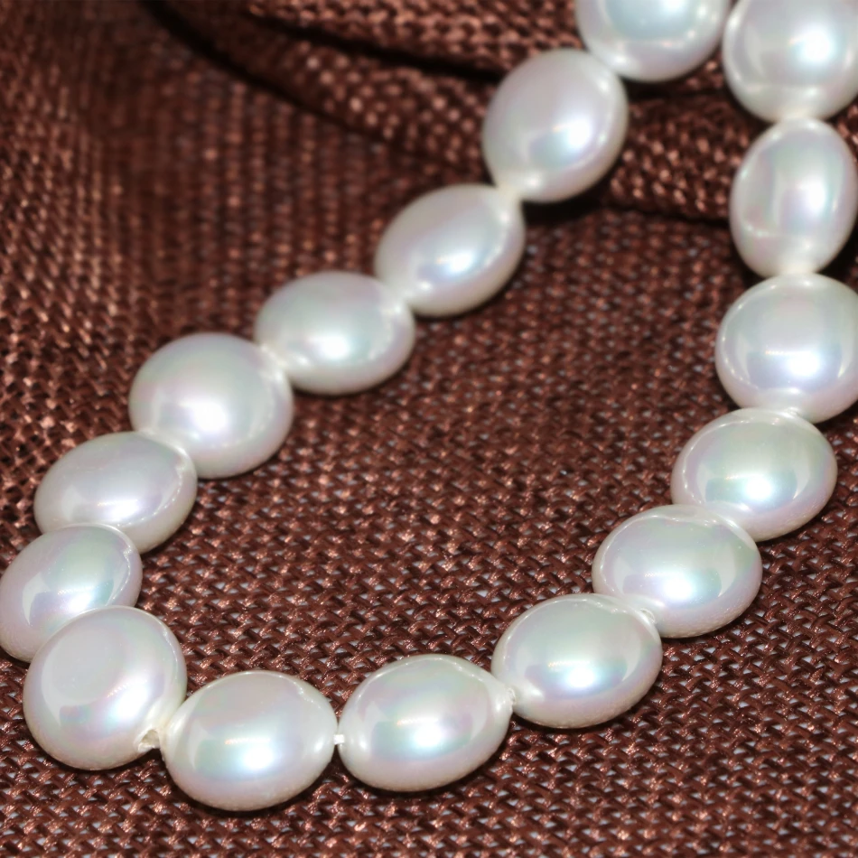 High quality natural white shell pearl round flat coin beads 12mm women charming party wedding gifts jewelry making 15inch B2279 | Украшения
