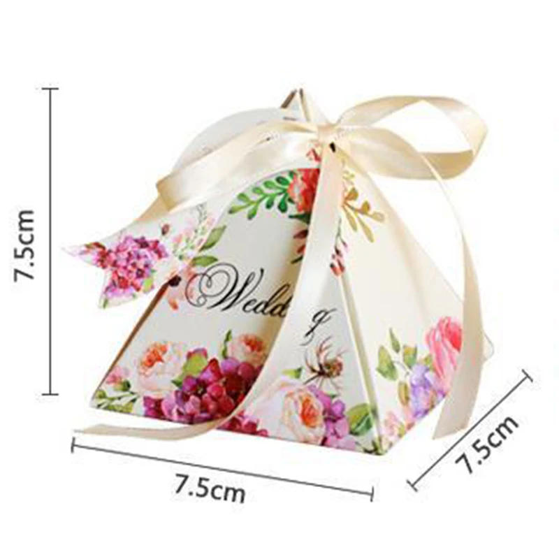 50 Pcs Creative pyramid shape candy Boxes Wedding Party Favour Gift Candy cookie food snack with ribbon gift card | Дом и сад
